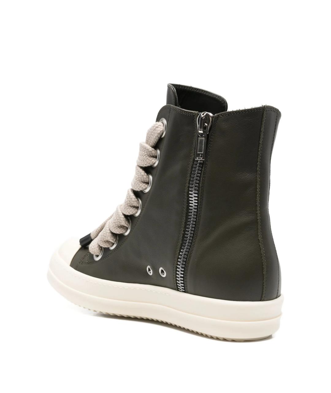 RICK OWENS Зеленые кожаные высокие кроссовки / кеды, фото 3