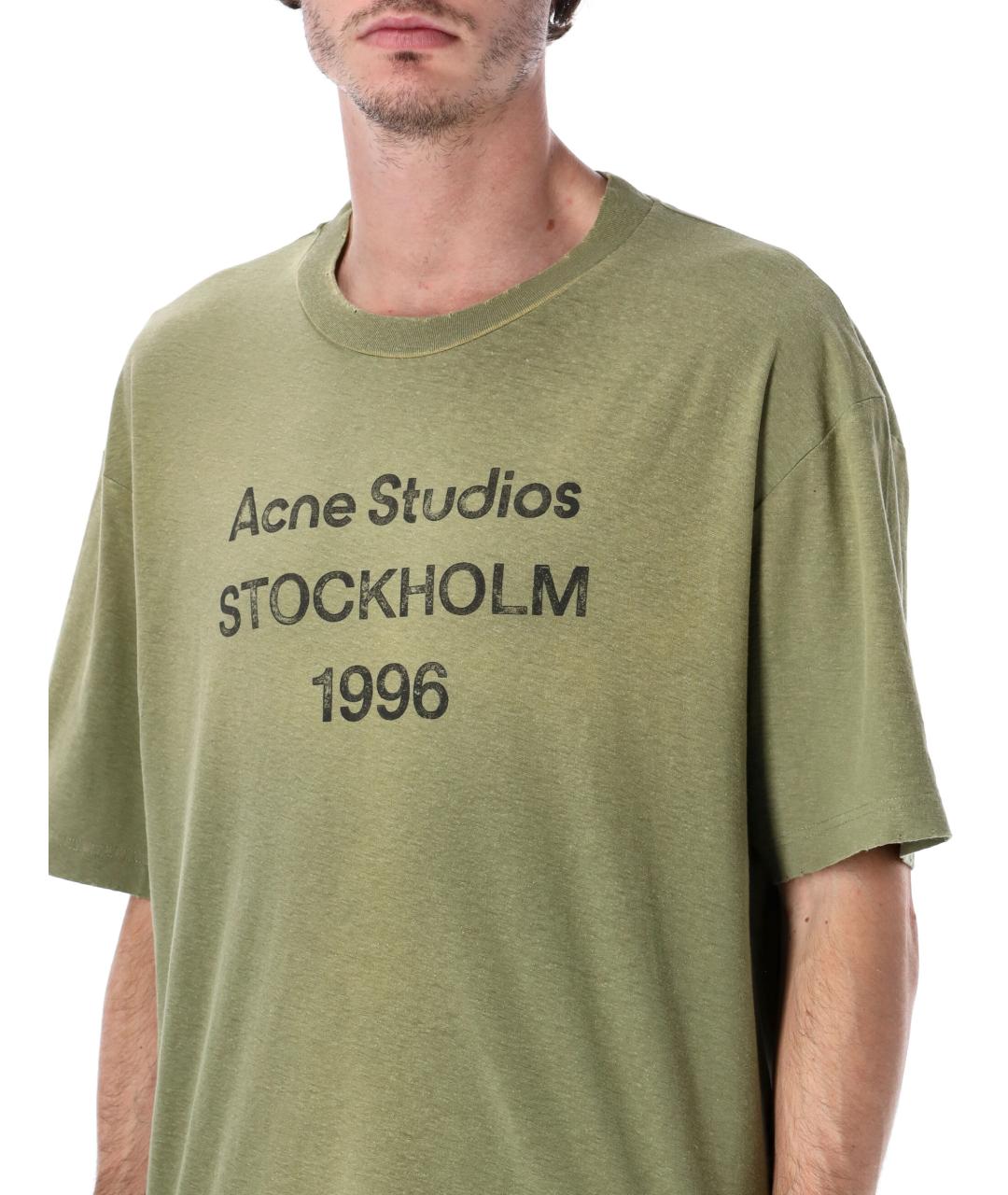 ACNE STUDIOS Хаки хлопковая футболка, фото 3