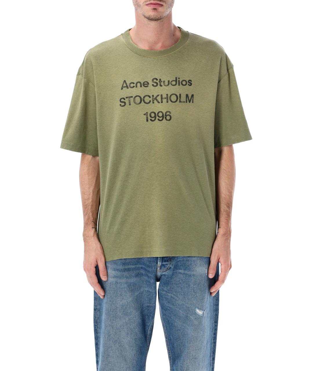 ACNE STUDIOS Хаки хлопковая футболка, фото 4