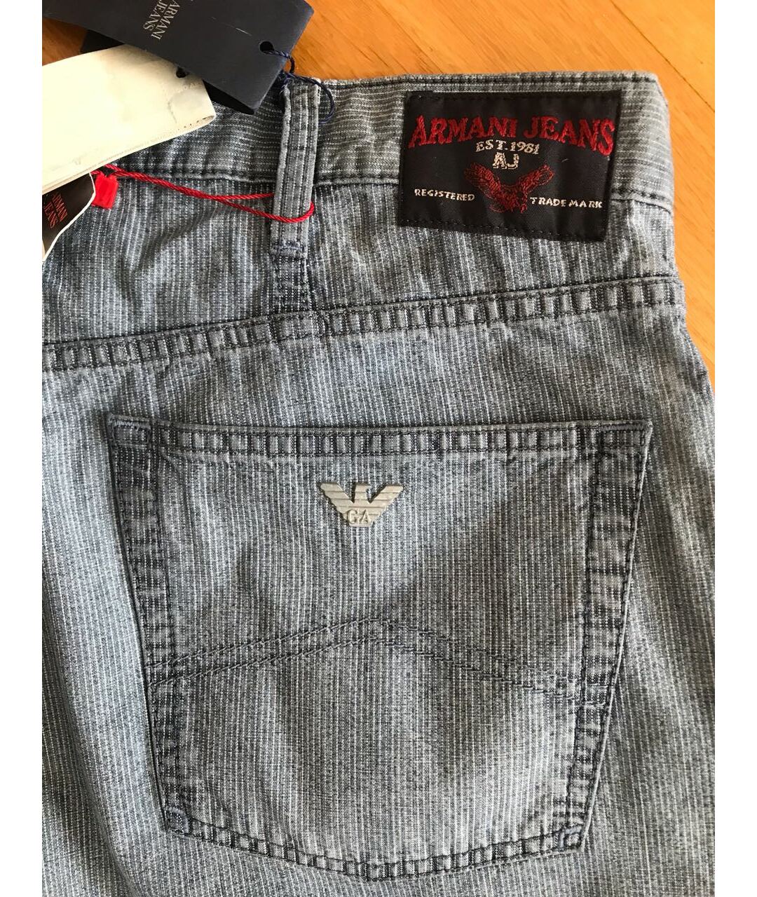 ARMANI JEANS Голубые хлопковые прямые джинсы, фото 3