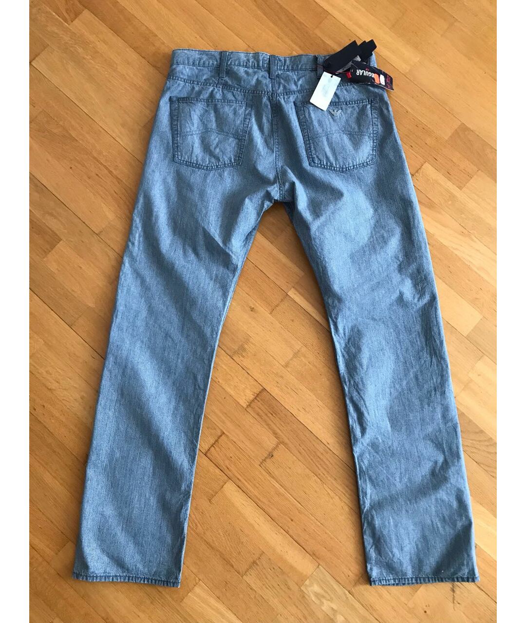 ARMANI JEANS Голубые хлопковые прямые джинсы, фото 2