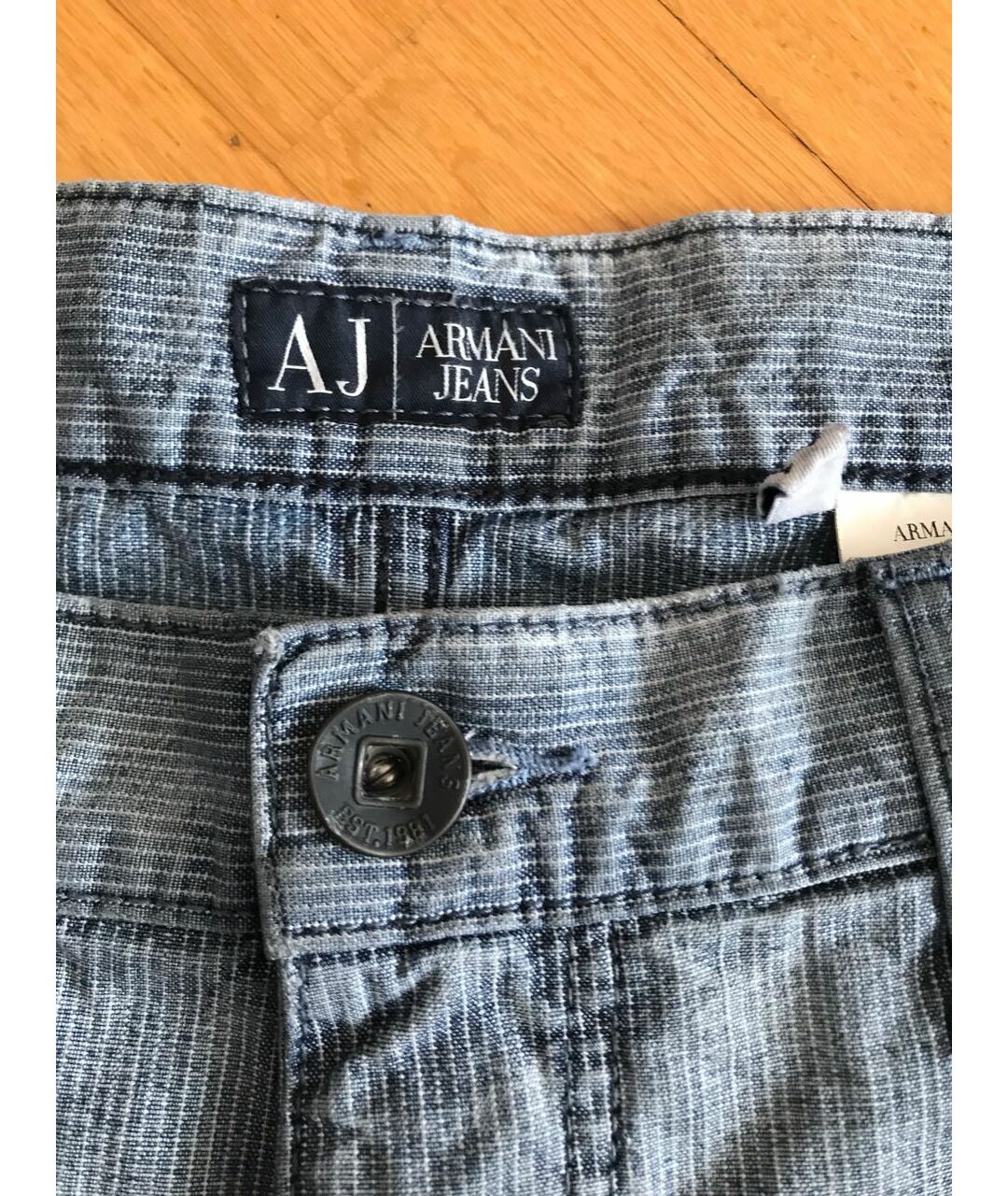 ARMANI JEANS Голубые хлопковые прямые джинсы, фото 7