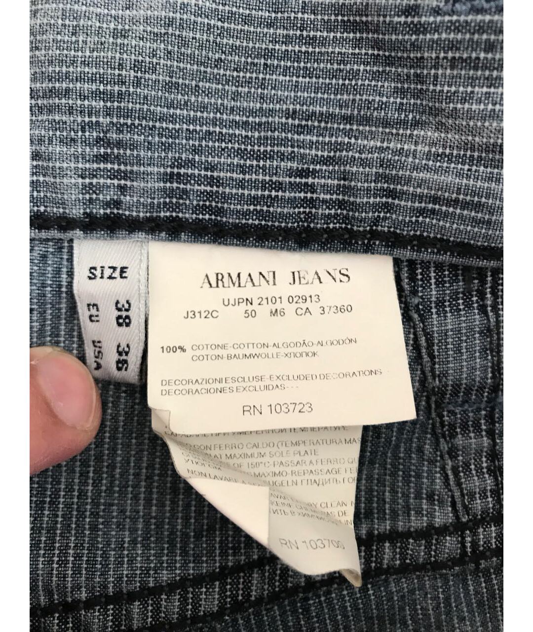 ARMANI JEANS Голубые хлопковые прямые джинсы, фото 8