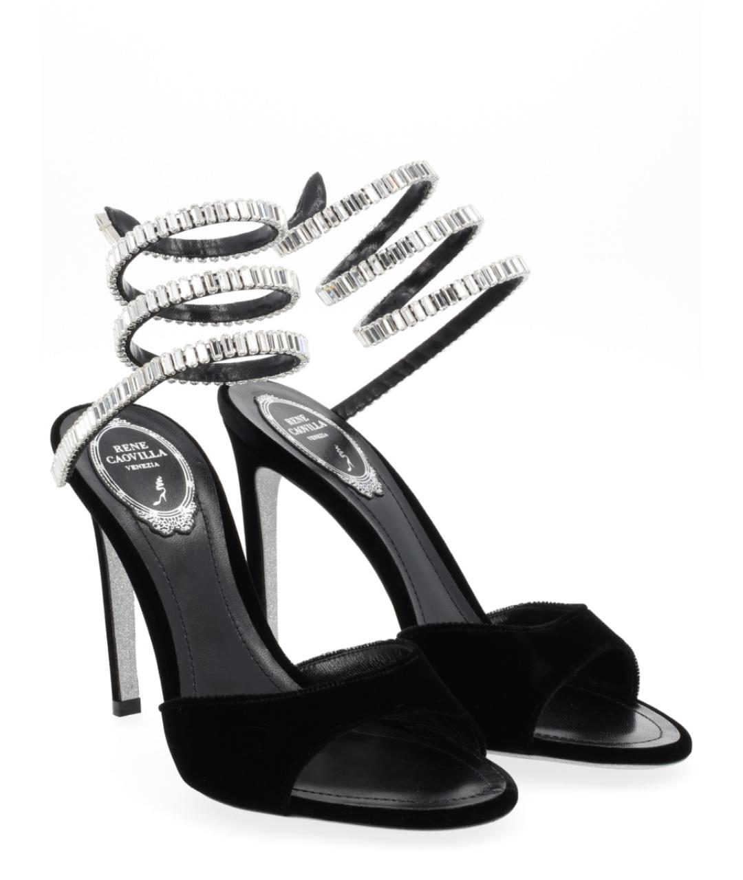 RENE CAOVILLA Черные текстильные босоножки, фото 2