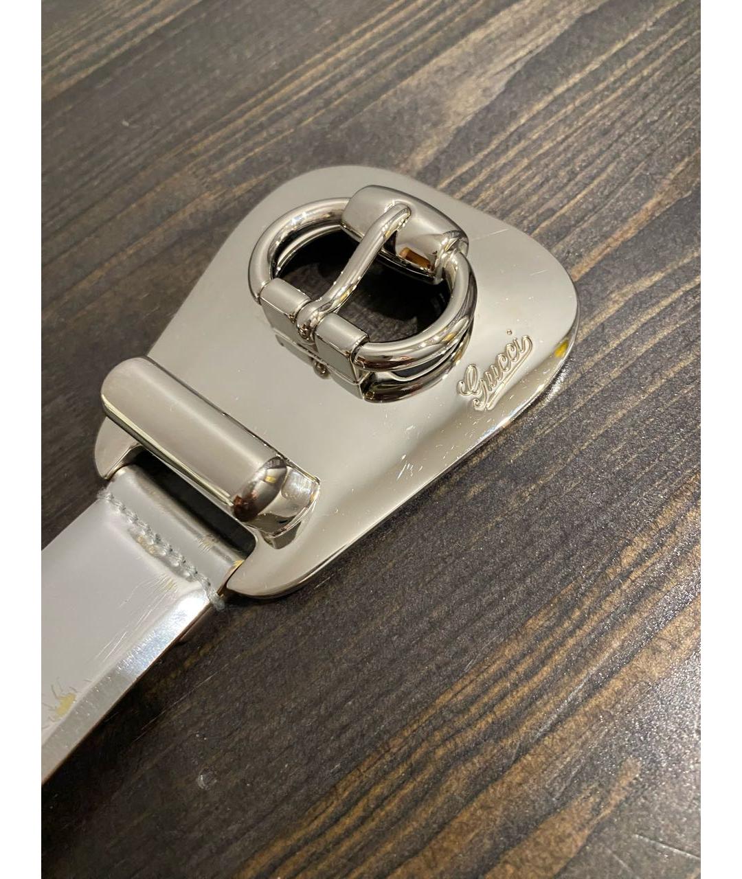 GUCCI Серебрянный ремень из лакированной кожи, фото 2