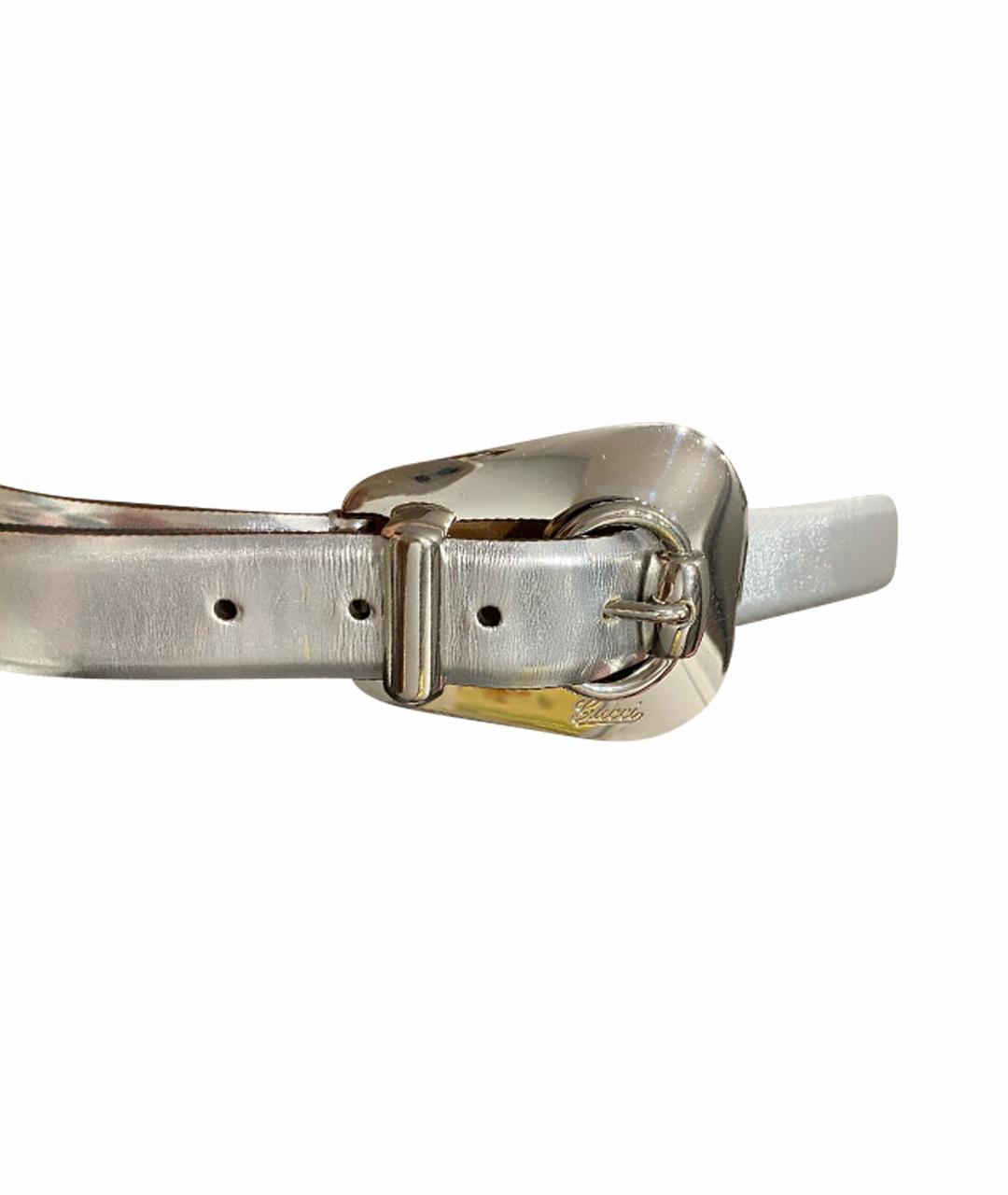 GUCCI Серебрянный ремень из лакированной кожи, фото 1