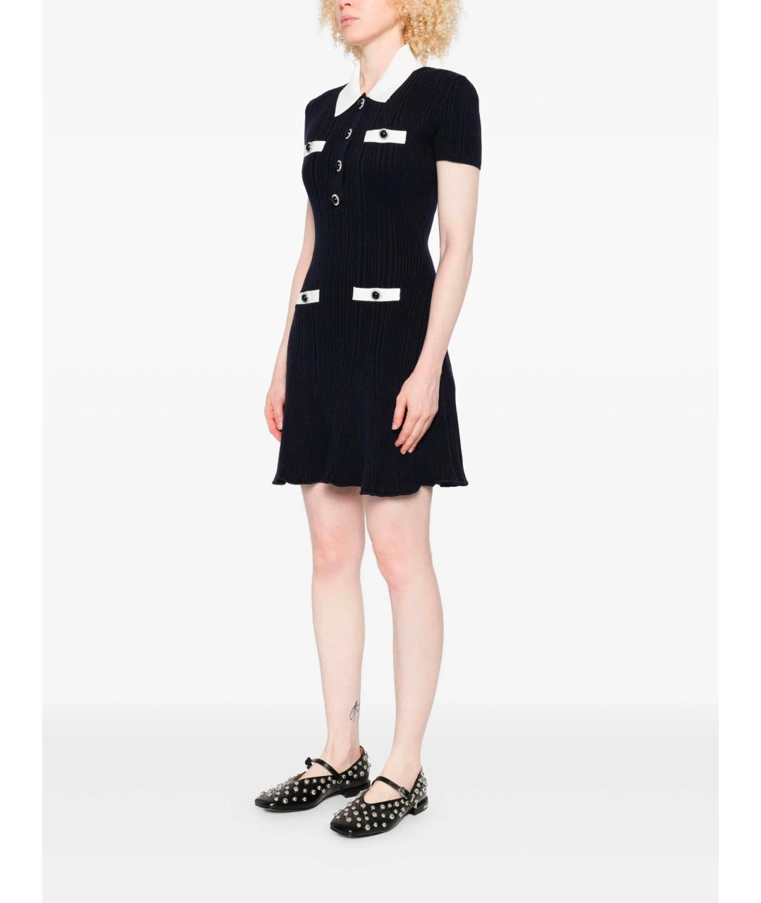 SELF-PORTRAIT Синее шерстяное повседневное платье, фото 3