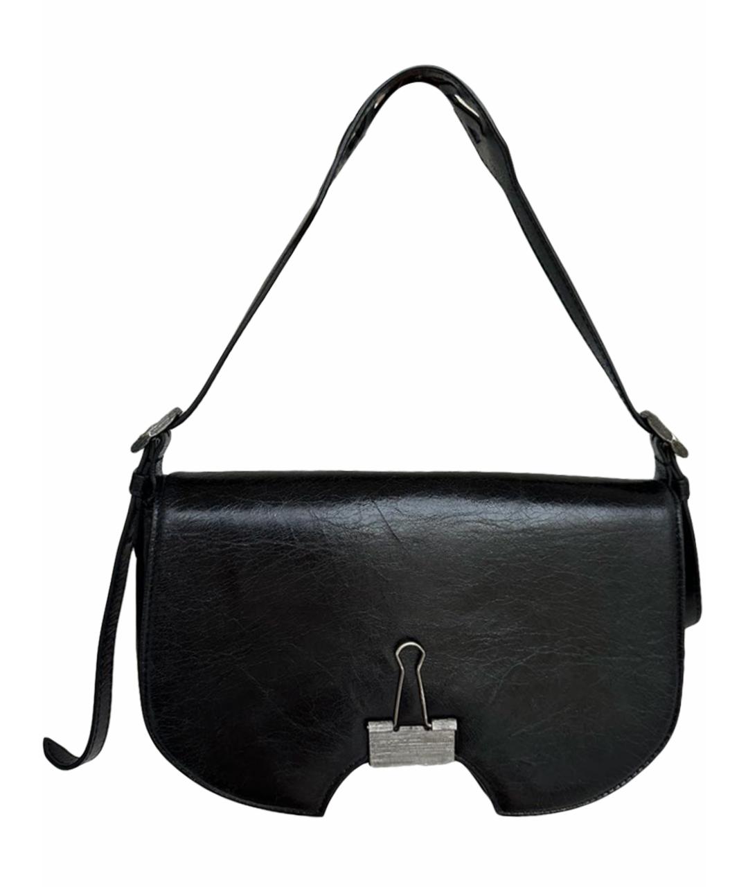 OFF-WHITE Черная кожаная сумка с короткими ручками, фото 1