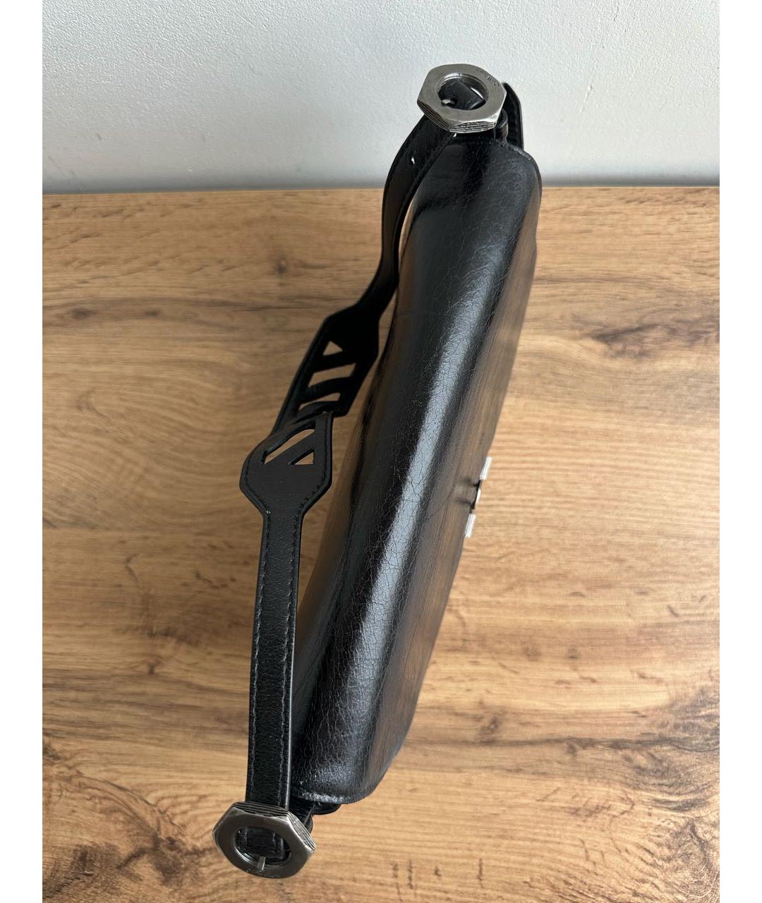 OFF-WHITE Черная кожаная сумка с короткими ручками, фото 6