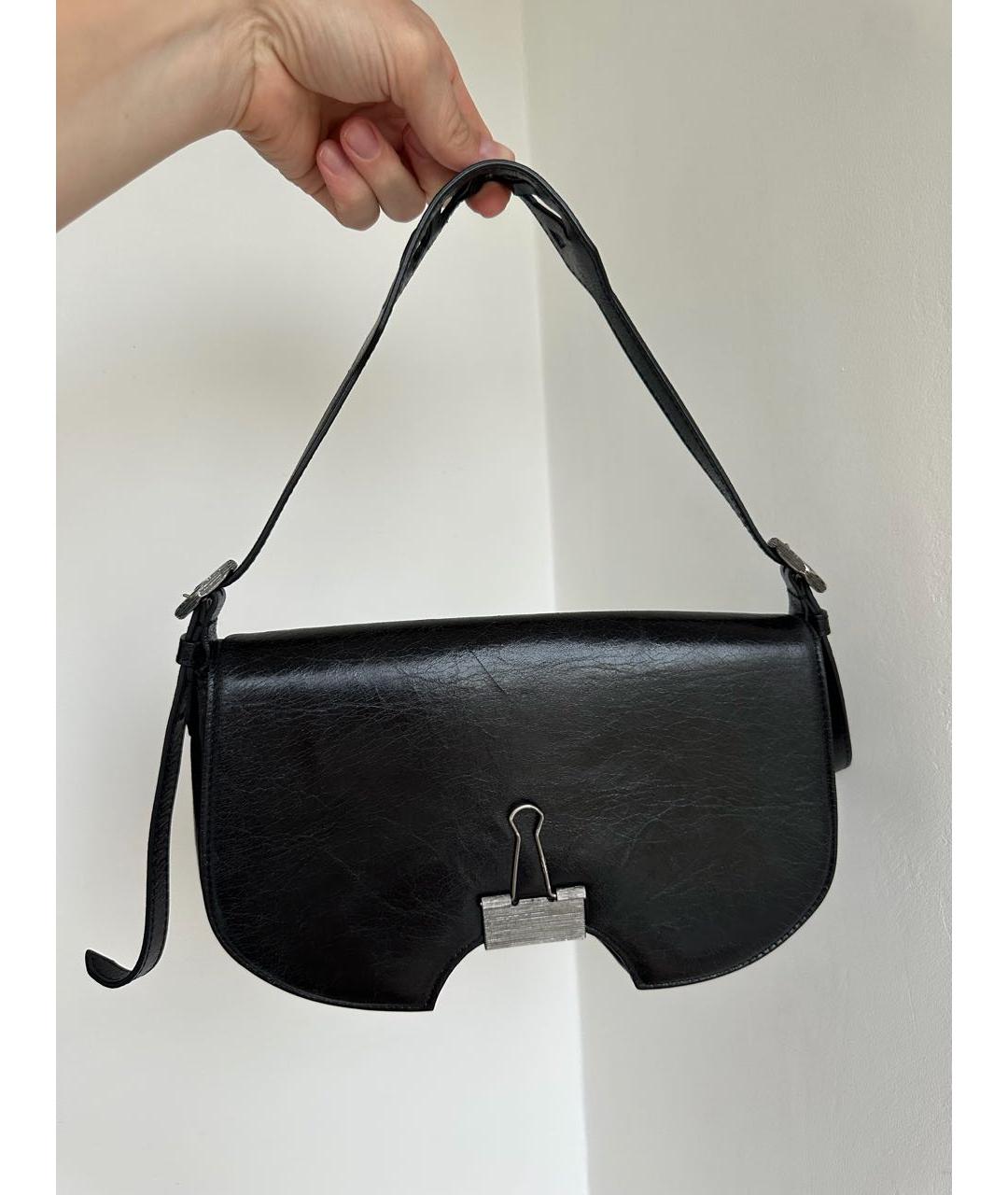 OFF-WHITE Черная кожаная сумка с короткими ручками, фото 9