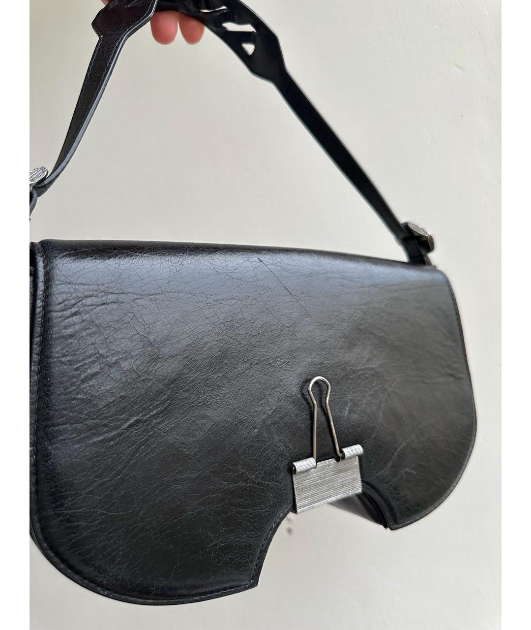 OFF-WHITE Черная кожаная сумка с короткими ручками, фото 8