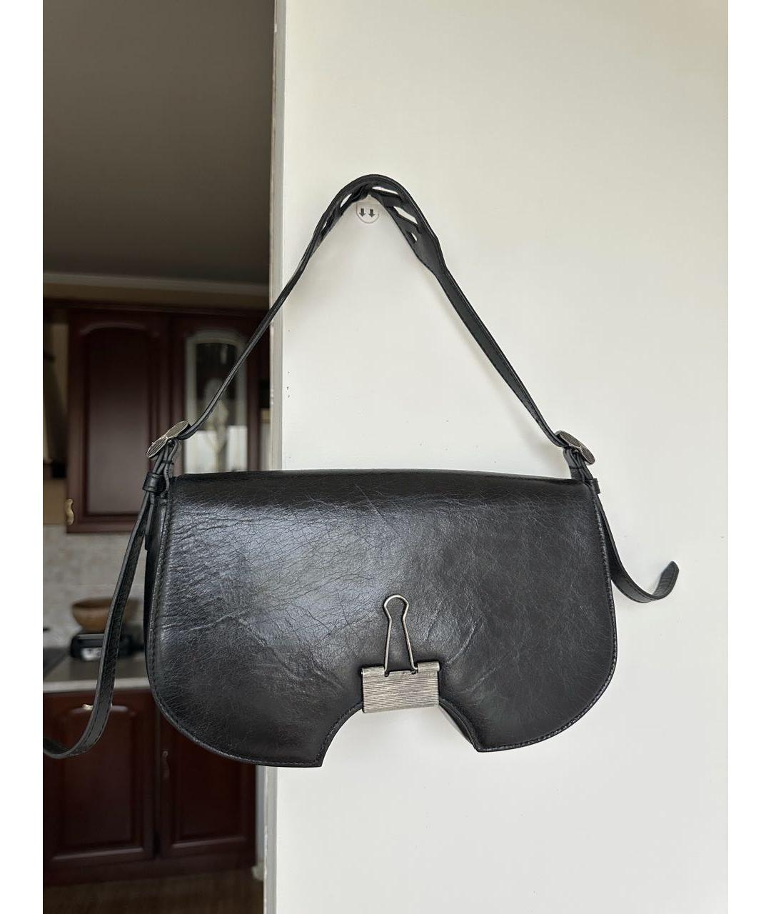 OFF-WHITE Черная кожаная сумка с короткими ручками, фото 7