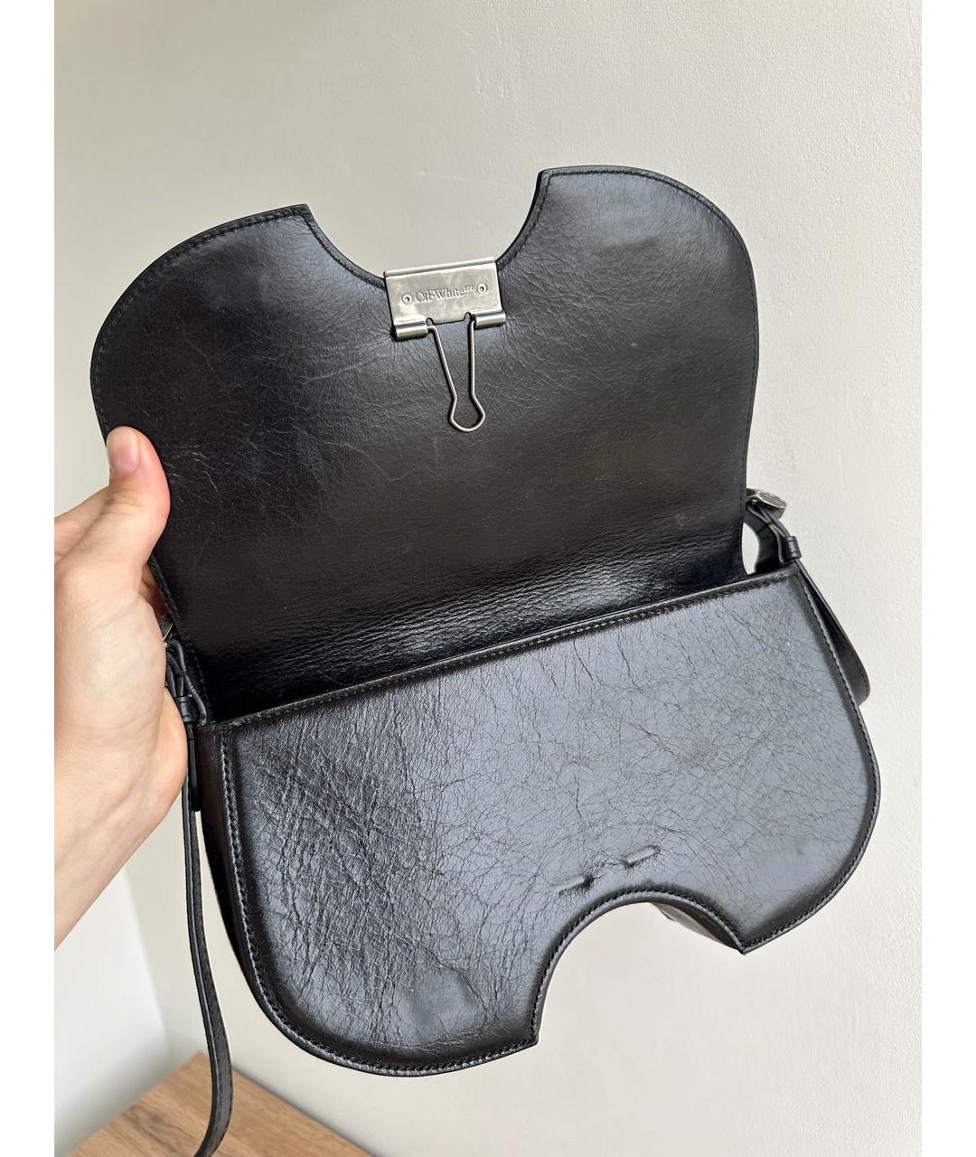 OFF-WHITE Черная кожаная сумка с короткими ручками, фото 2