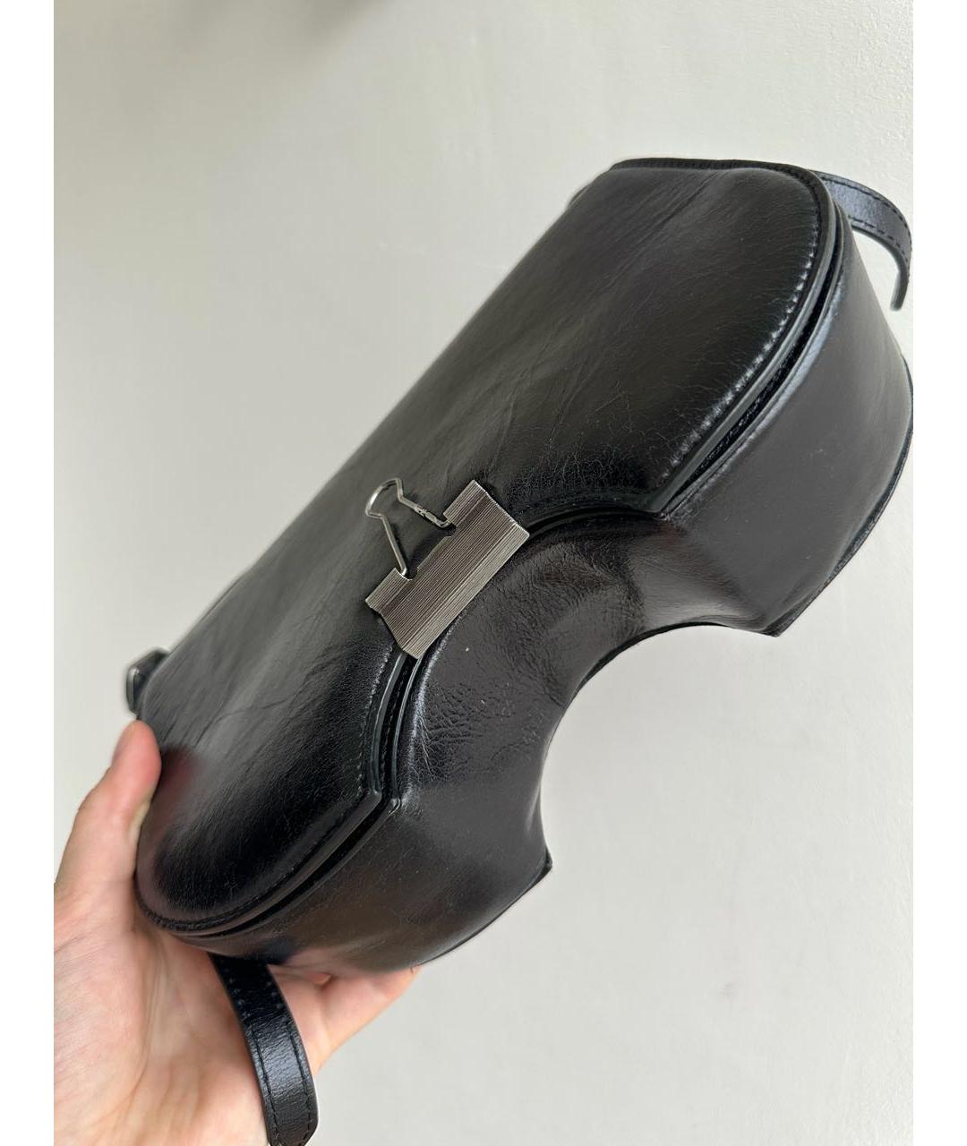 OFF-WHITE Черная кожаная сумка с короткими ручками, фото 3