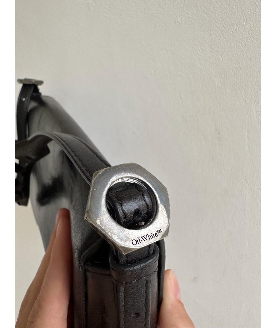 OFF-WHITE Черная кожаная сумка с короткими ручками, фото 5