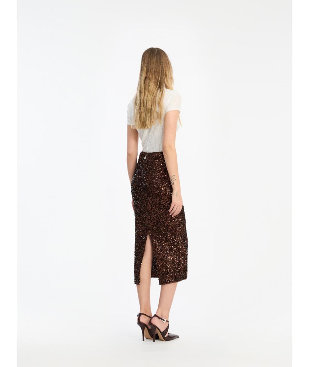 ROTATE Коричневая полиэстеровая юбка миди, фото 3