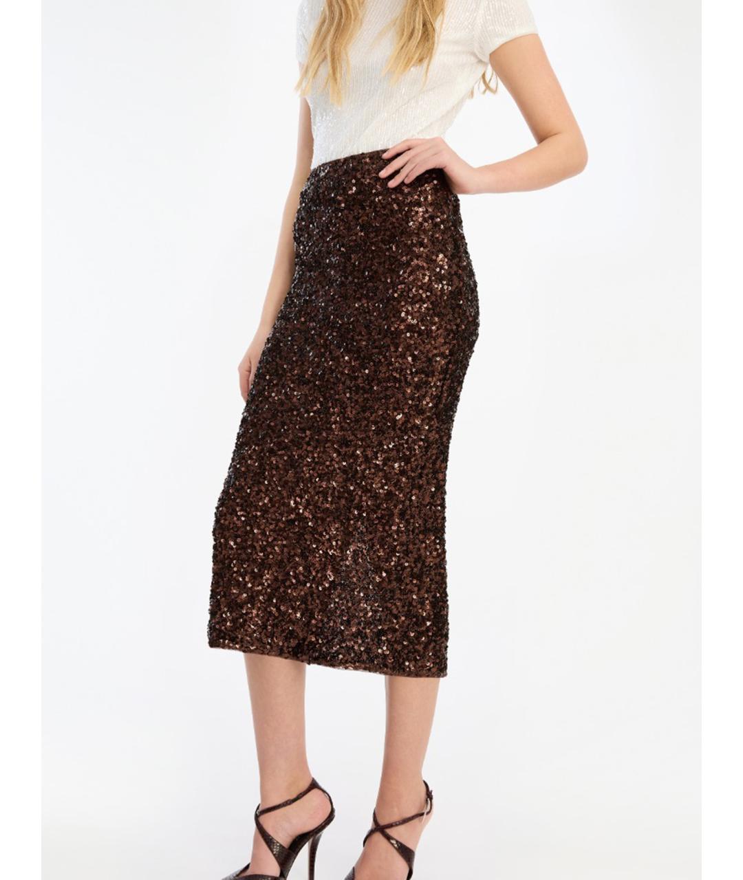 ROTATE Коричневая полиэстеровая юбка миди, фото 4
