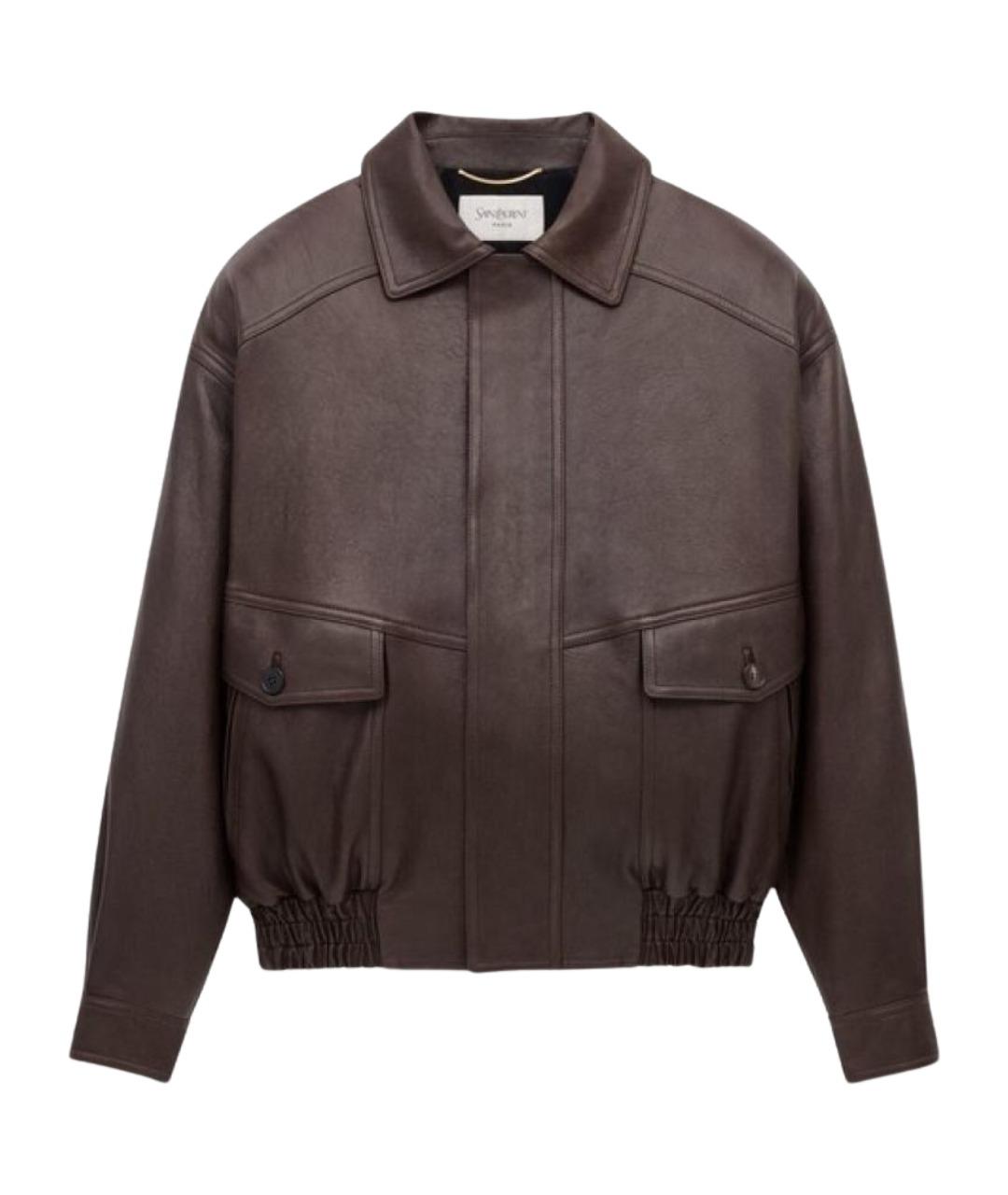 SAINT LAURENT Коричневая кожаная куртка, фото 1