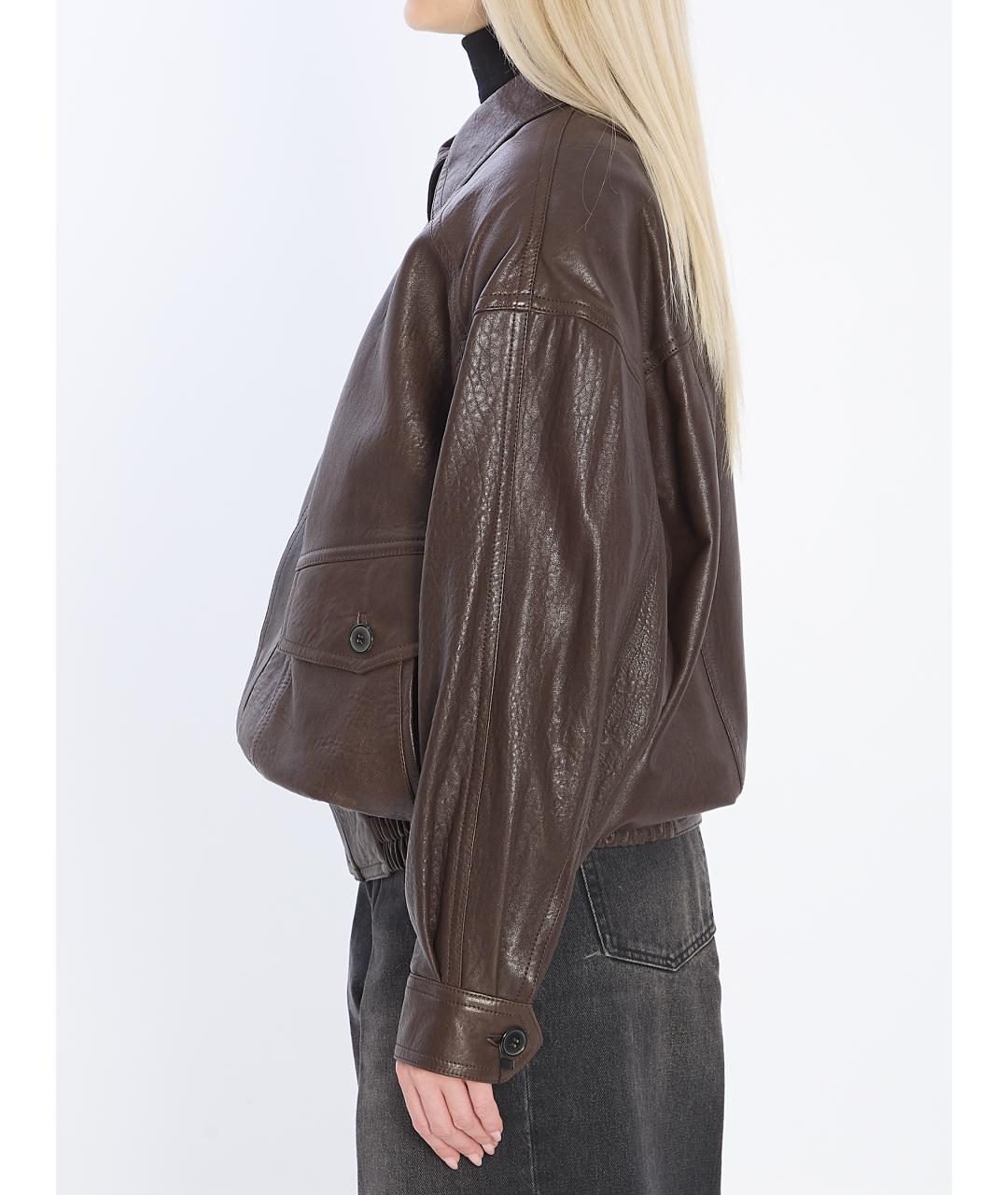 SAINT LAURENT Коричневая кожаная куртка, фото 4