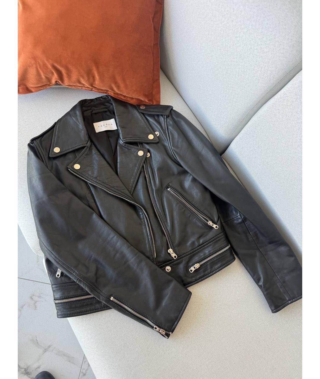 SANDRO Черная кожаная куртка, фото 6
