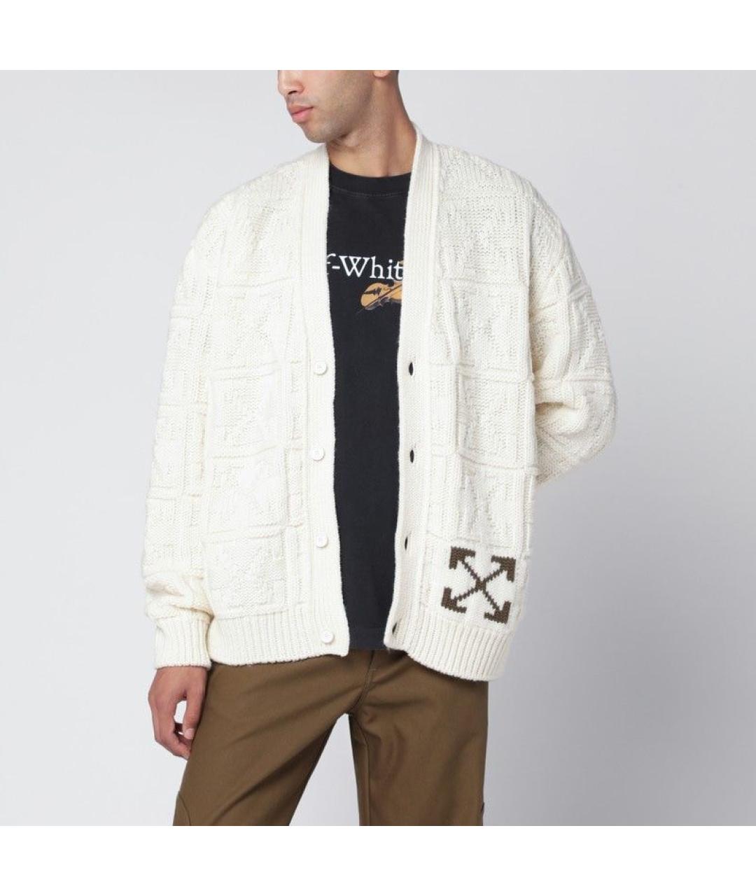 OFF-WHITE Бежевый шерстяной кардиган, фото 4