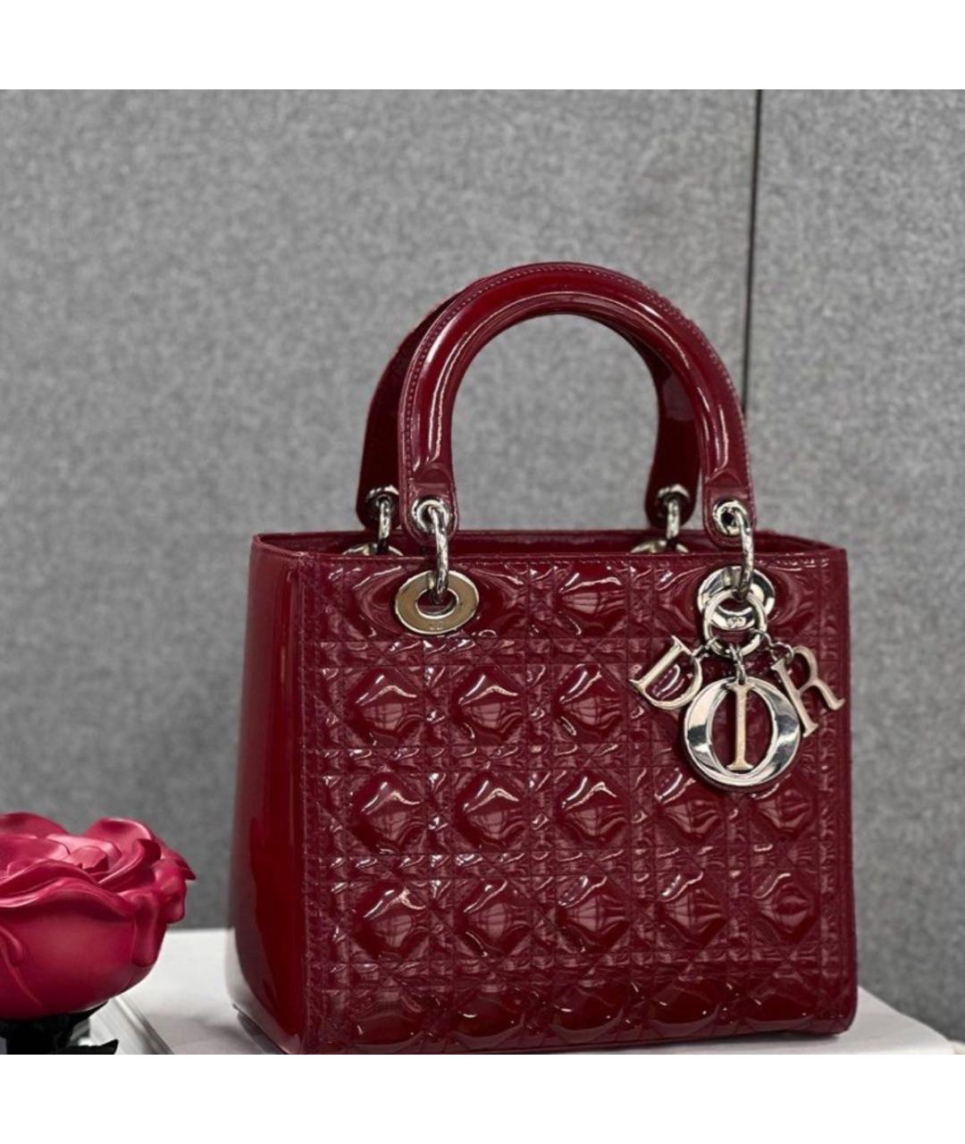 CHRISTIAN DIOR Бордовая сумка через плечо из лакированной кожи, фото 5