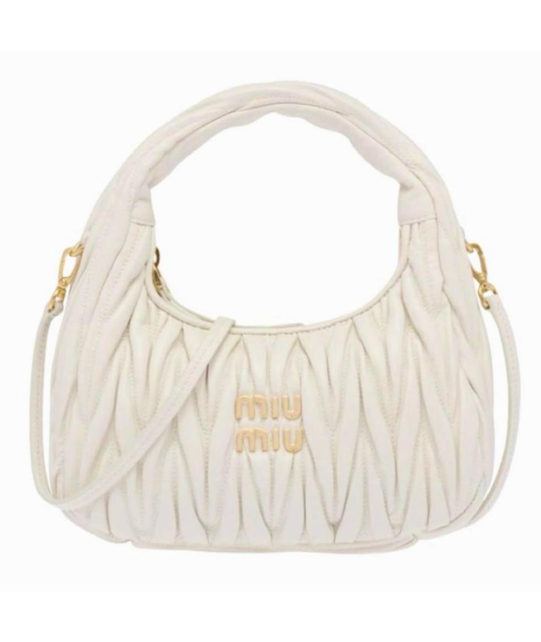 MIU MIU Бежевая кожаная сумка через плечо, фото 9