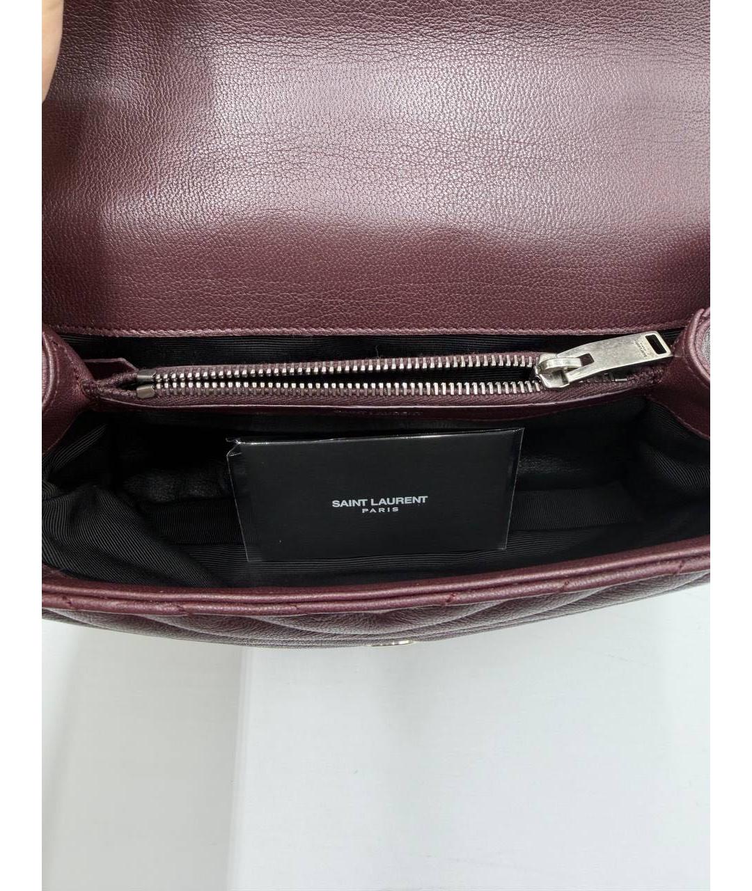 SAINT LAURENT Бордовая кожаная сумка через плечо, фото 5