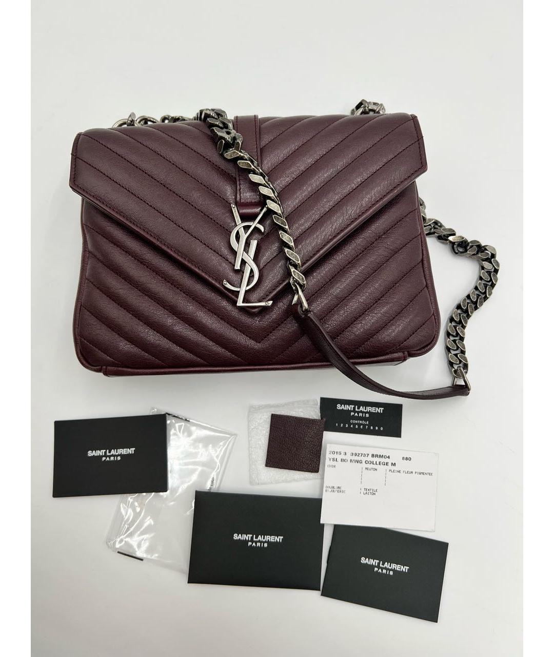 SAINT LAURENT Бордовая кожаная сумка через плечо, фото 2