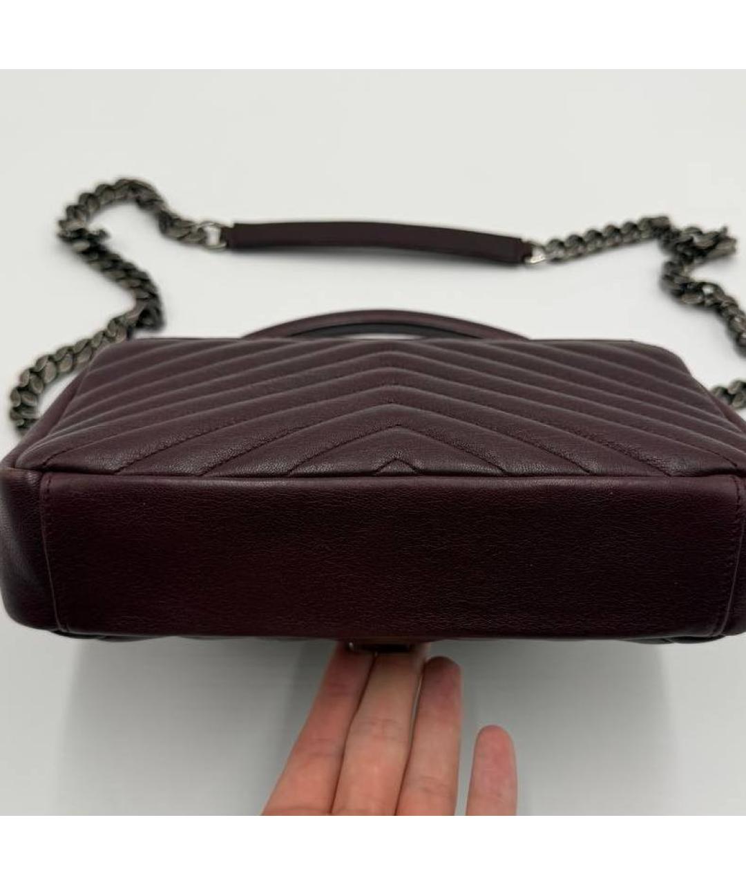 SAINT LAURENT Бордовая кожаная сумка через плечо, фото 6