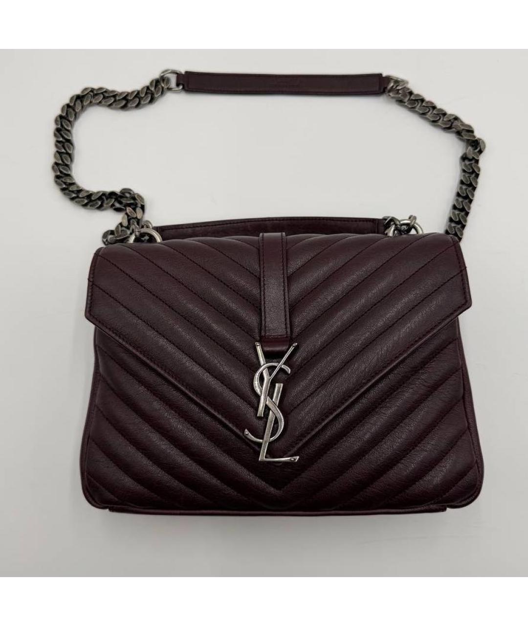 SAINT LAURENT Бордовая кожаная сумка через плечо, фото 2