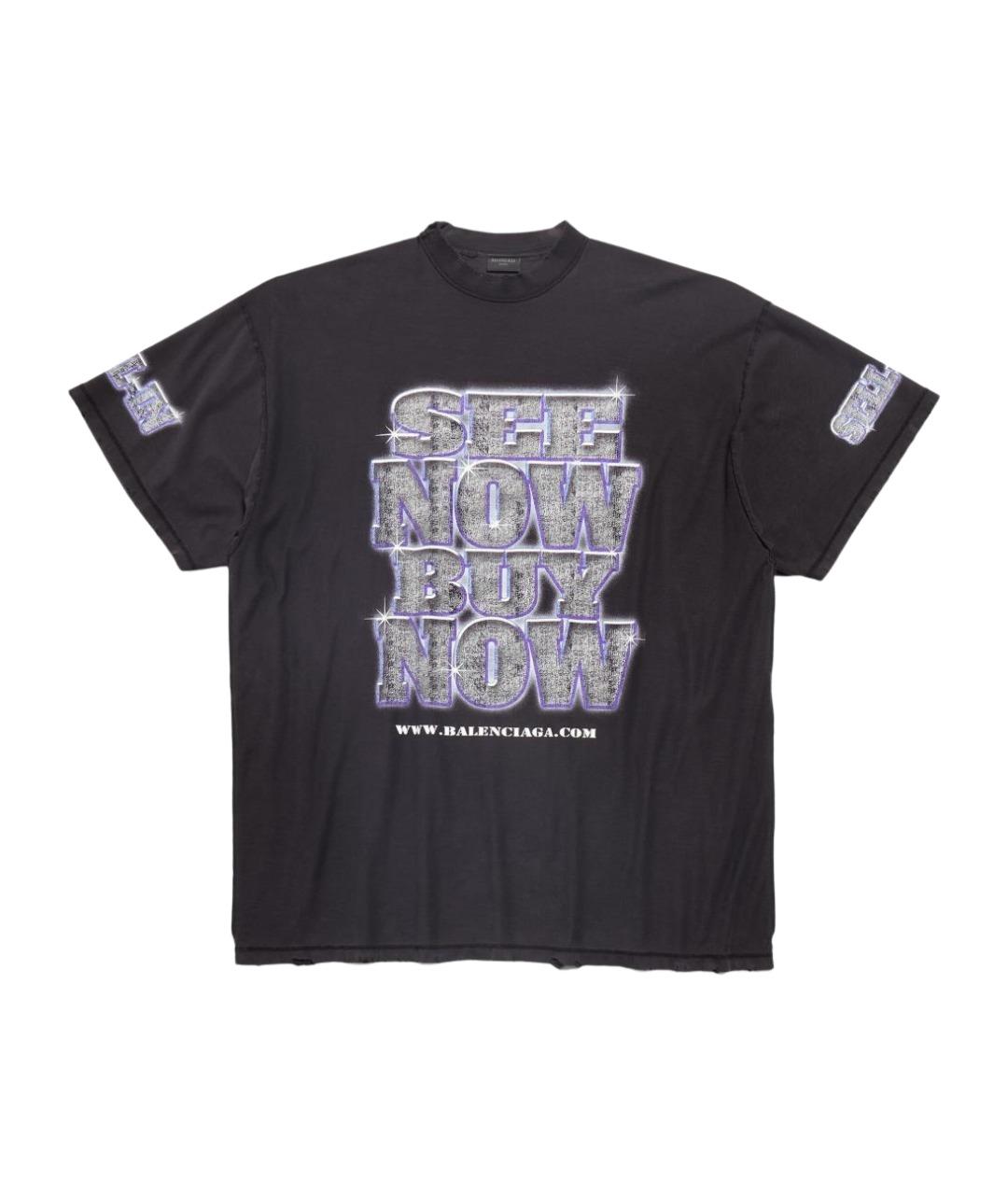 BALENCIAGA Антрацитовая хлопковая футболка, фото 1