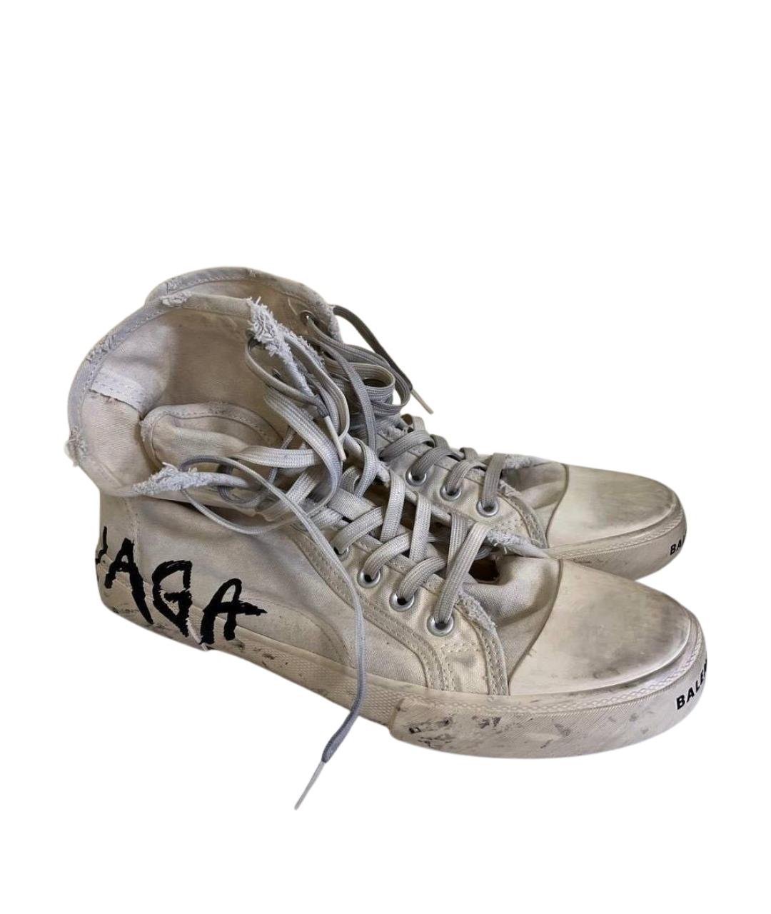 BALENCIAGA Бежевые текстильные высокие кроссовки / кеды, фото 1