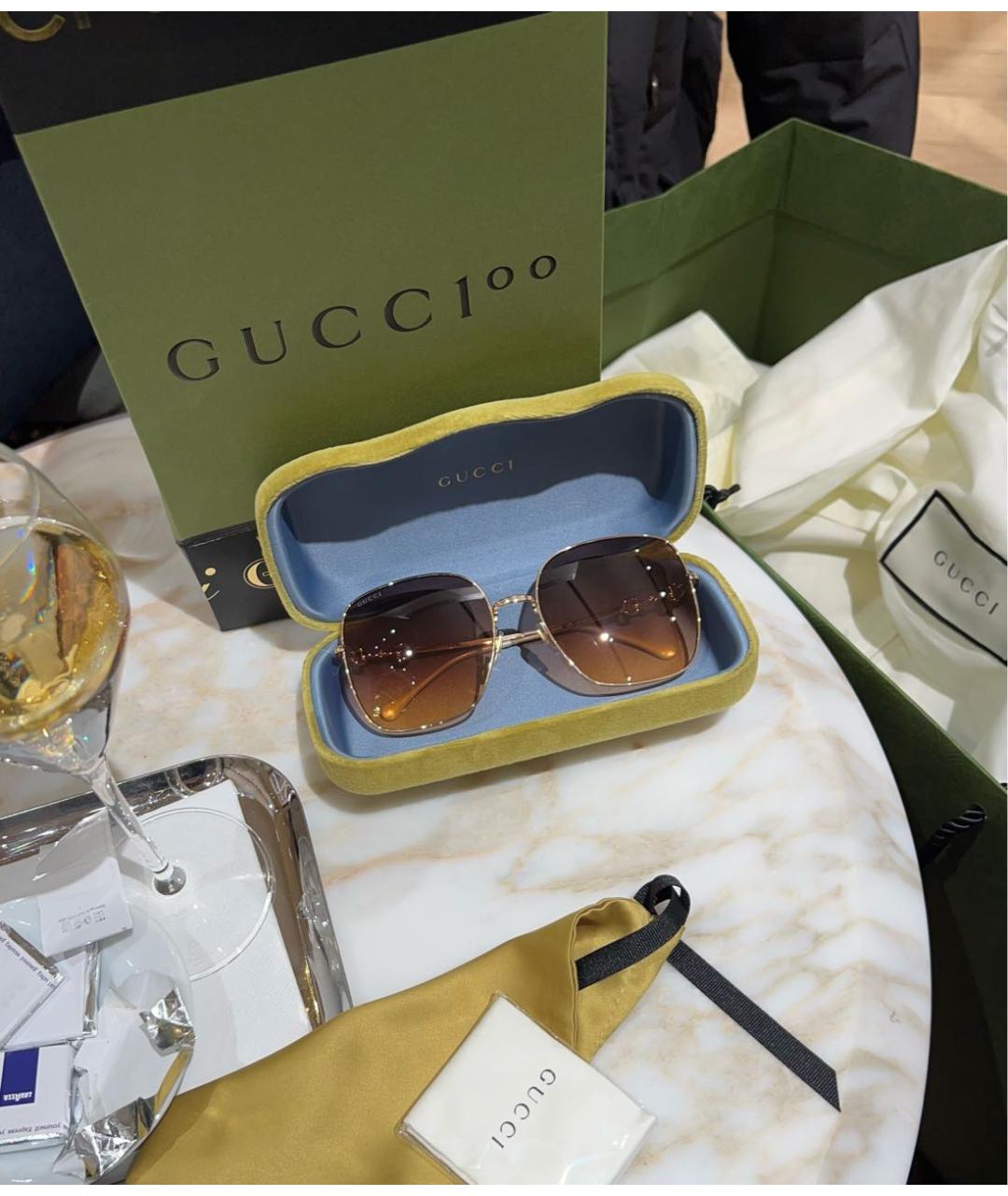 GUCCI Коричневые металлические солнцезащитные очки, фото 4