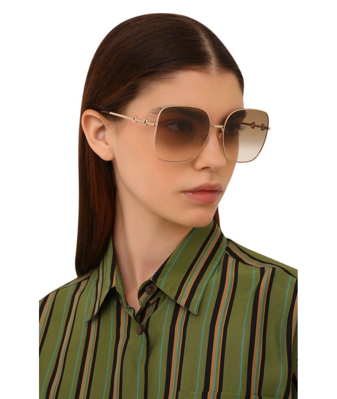 GUCCI Коричневые металлические солнцезащитные очки, фото 2