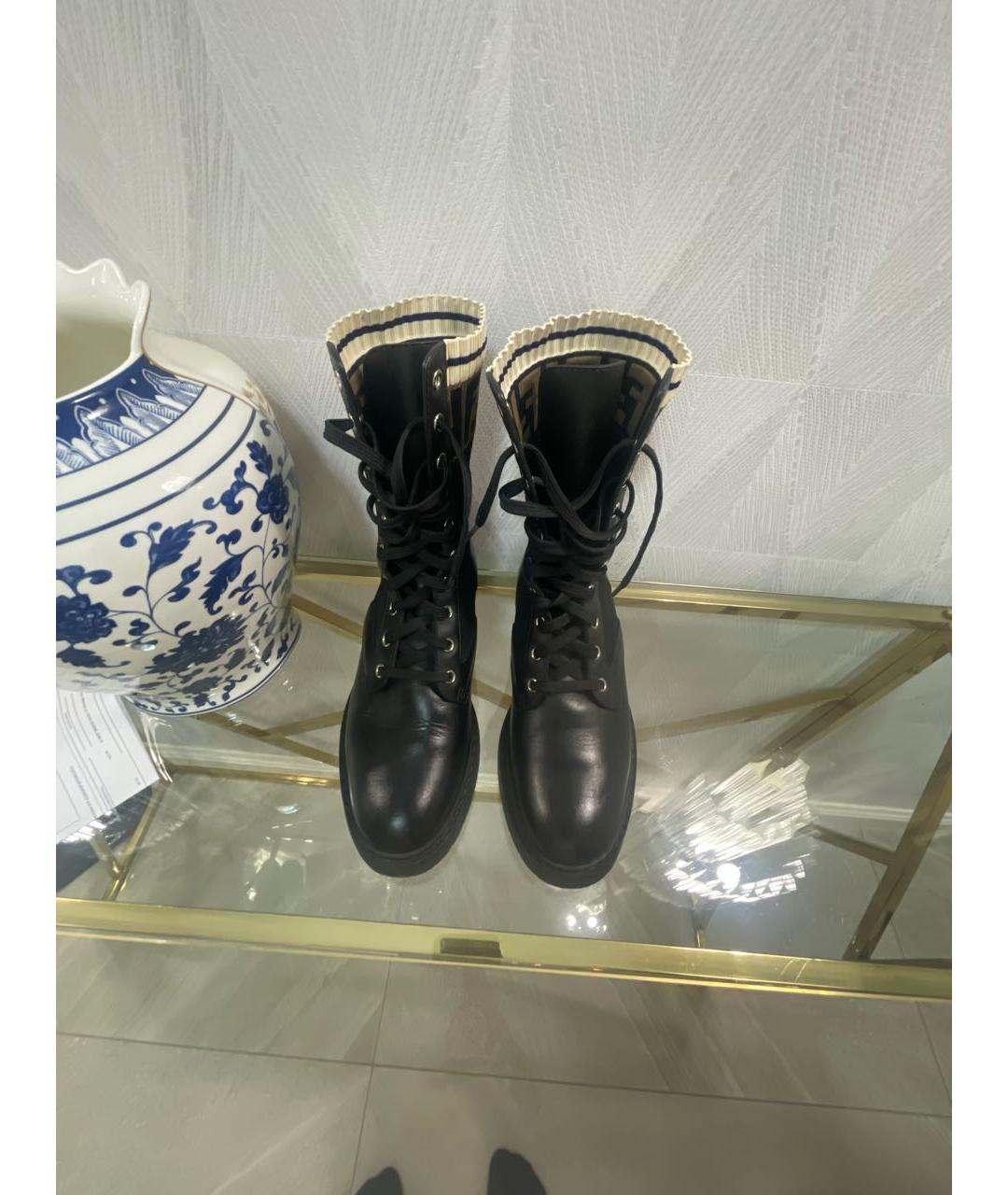 FENDI Черные кожаные ботинки, фото 3