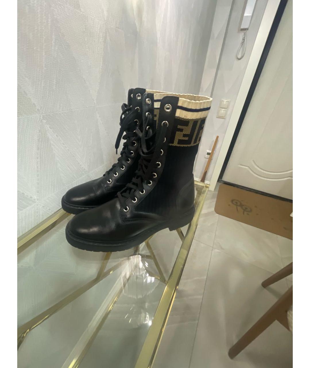 FENDI Черные кожаные ботинки, фото 4