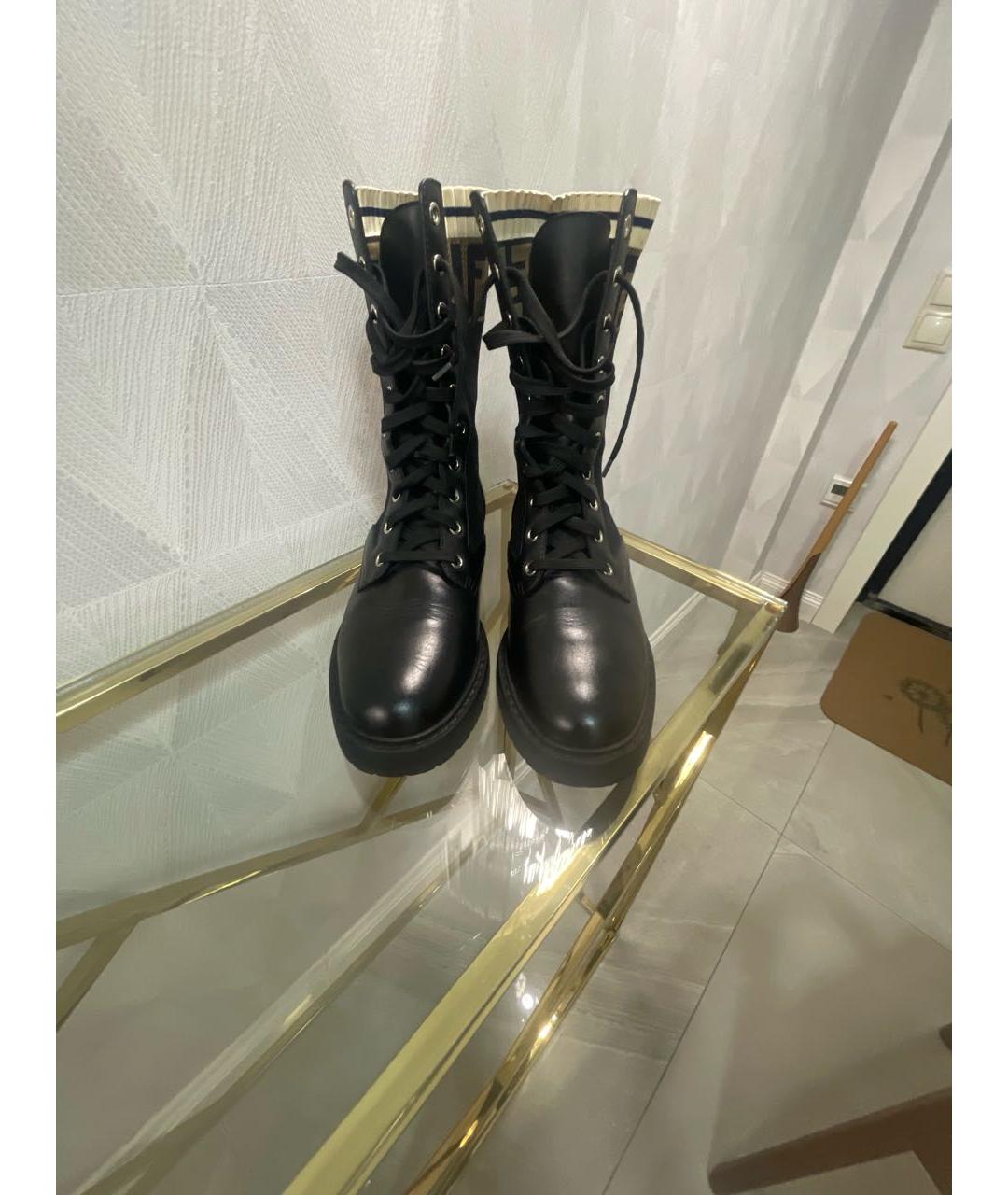 FENDI Черные кожаные ботинки, фото 2