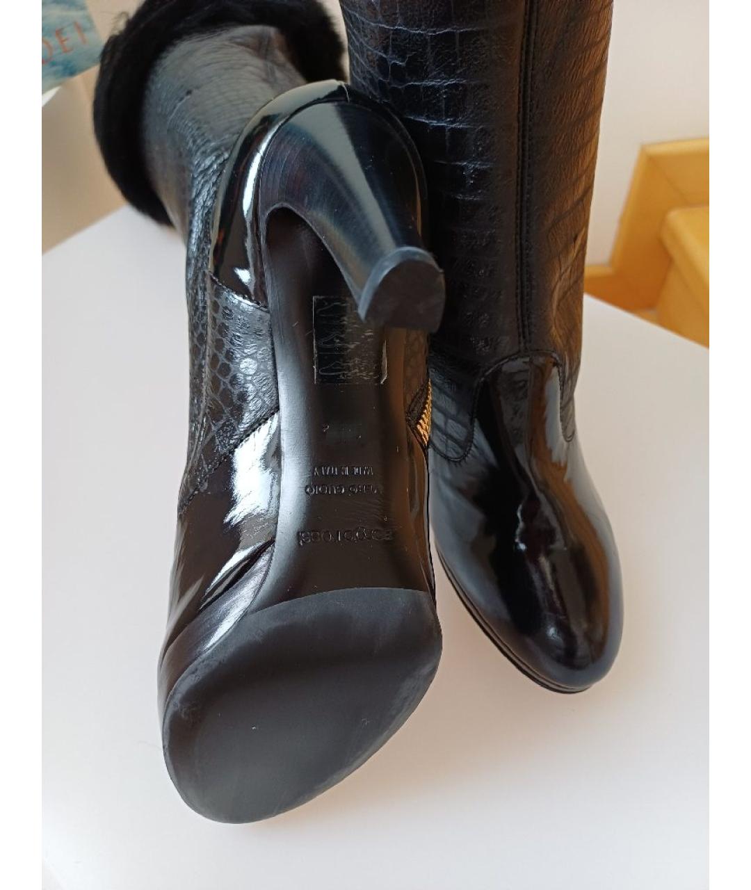 SERGIO ROSSI Черные кожаные сапоги, фото 7