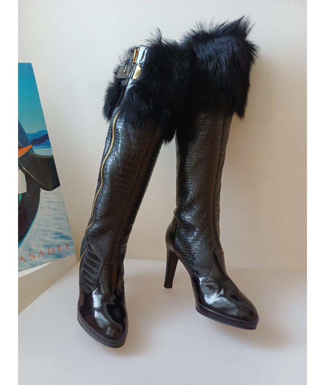 SERGIO ROSSI Черные кожаные сапоги, фото 4