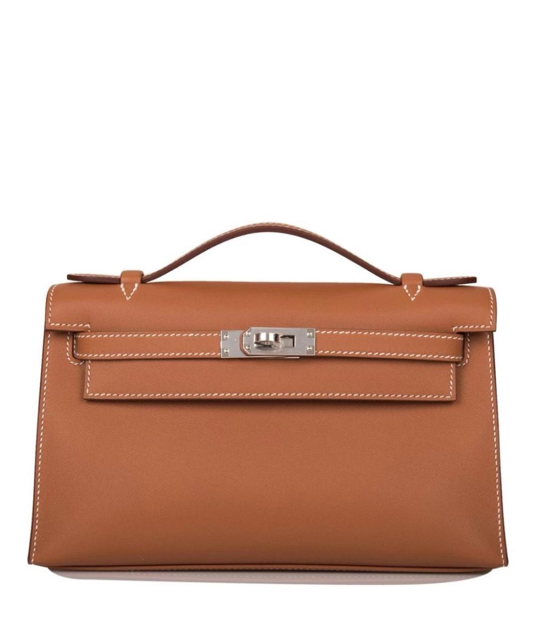 HERMES Коричневая кожаная сумка с короткими ручками, фото 5