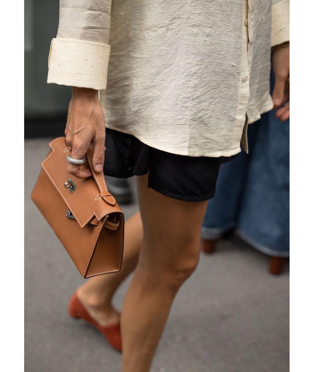 HERMES Коричневая кожаная сумка с короткими ручками, фото 3