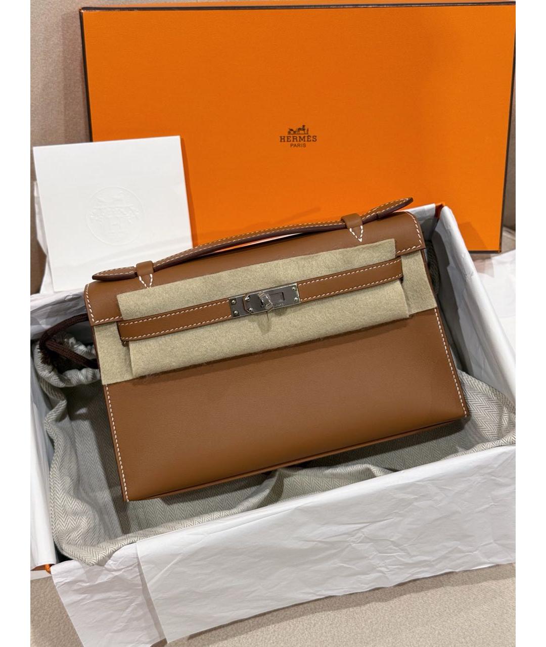 HERMES Коричневая кожаная сумка с короткими ручками, фото 2