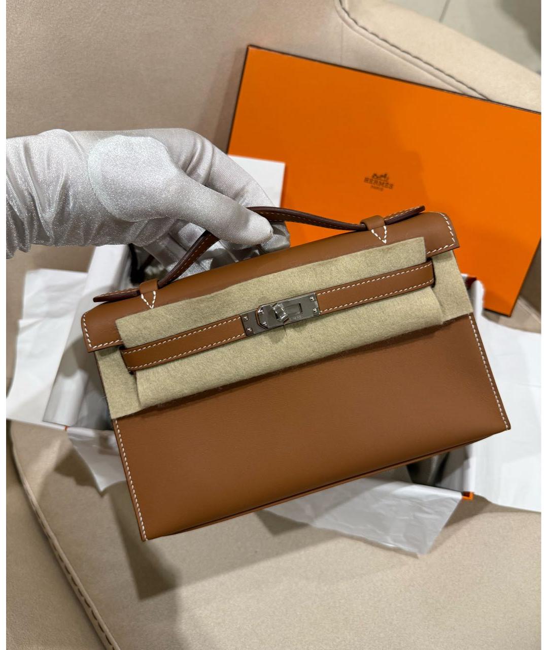 HERMES Коричневая кожаная сумка с короткими ручками, фото 4