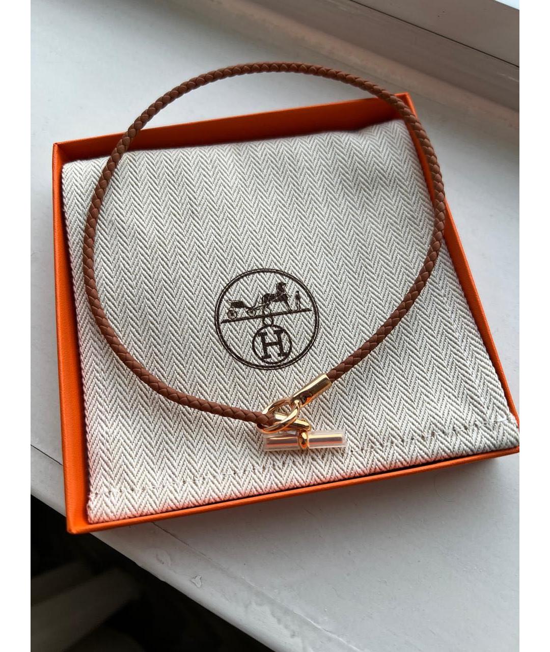 HERMES Коричневый кожаный чокер, фото 5