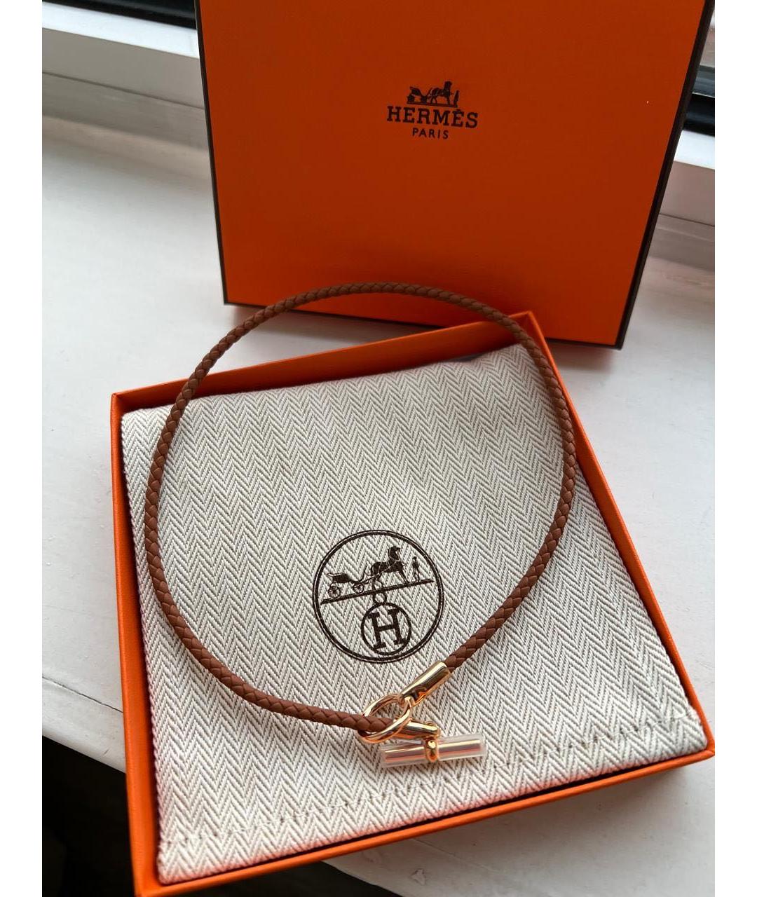 HERMES Коричневый кожаный чокер, фото 2