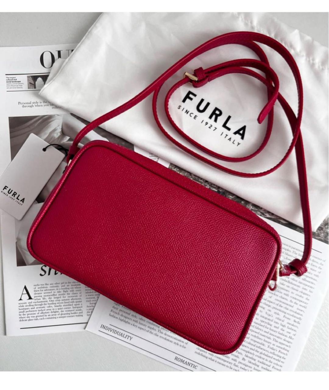 FURLA Красная кожаная сумка через плечо, фото 3