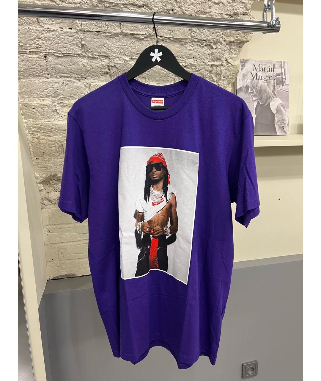 SUPREME Фиолетовая хлопковая футболка, фото 2