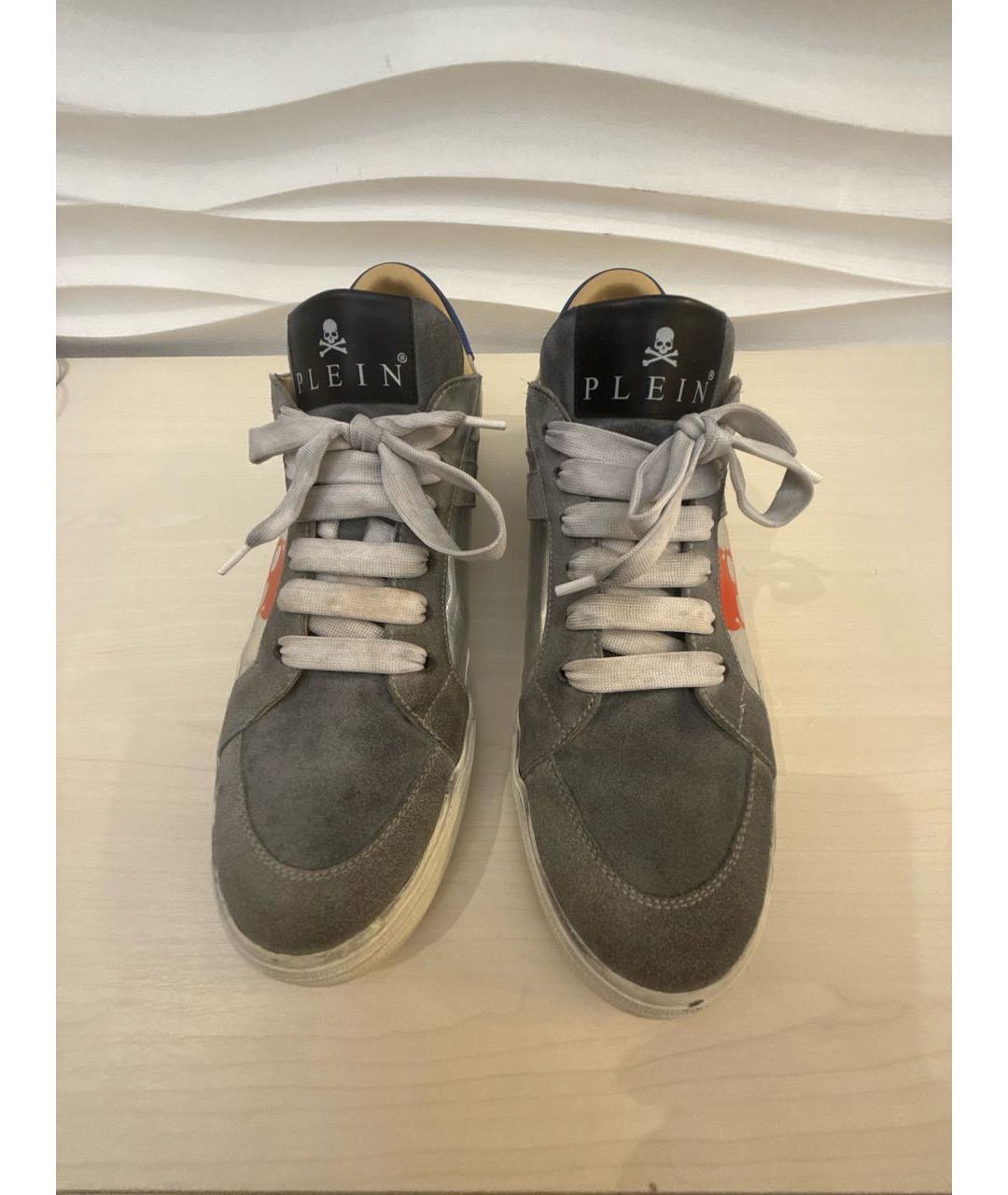 PHILIPP PLEIN Серебряные кожаные низкие кроссовки / кеды, фото 2