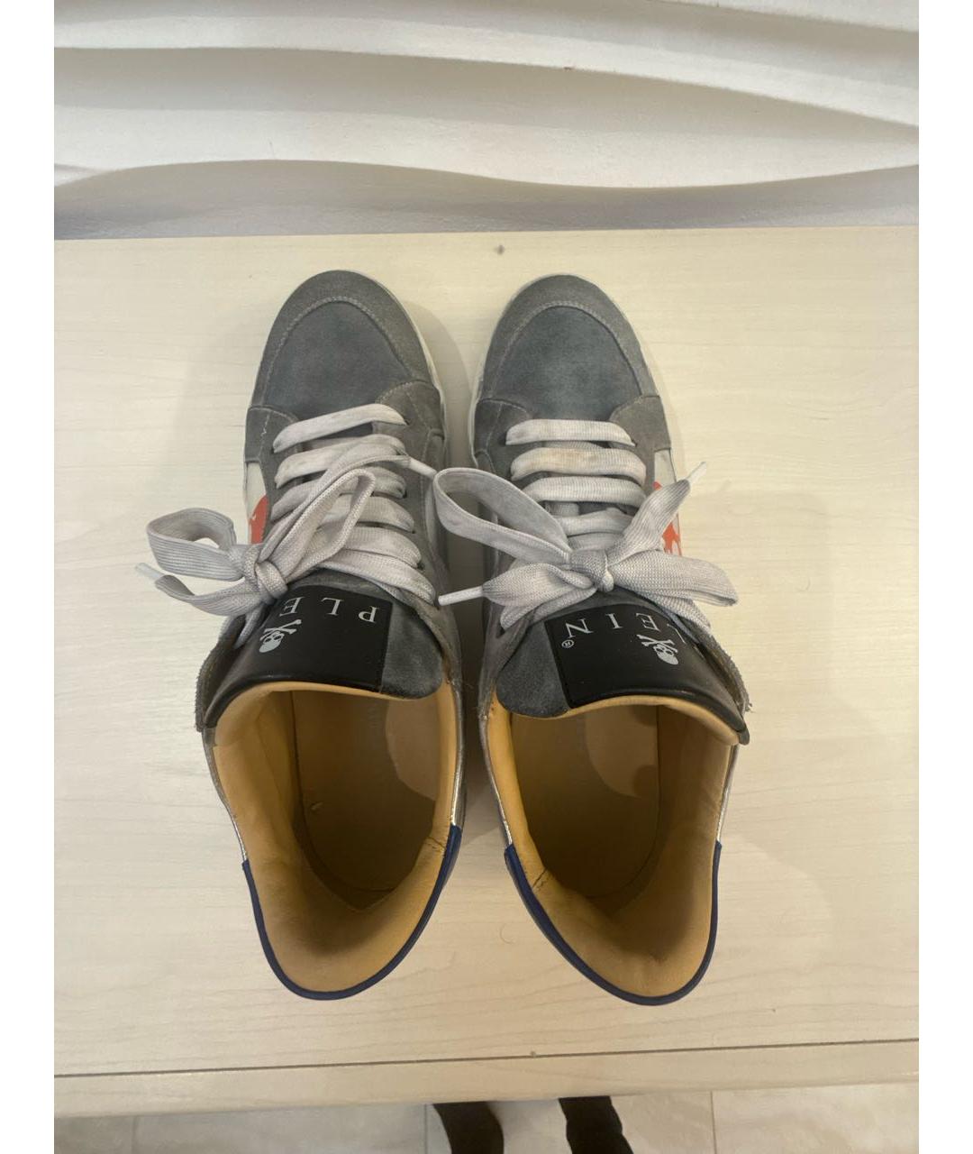 PHILIPP PLEIN Серебряные кожаные низкие кроссовки / кеды, фото 3